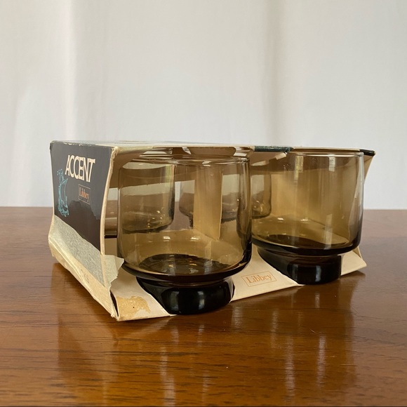 {SOLD} NIB Set mid-century modern smoky rock glasses by Libbey Co - Picture 5 of 12